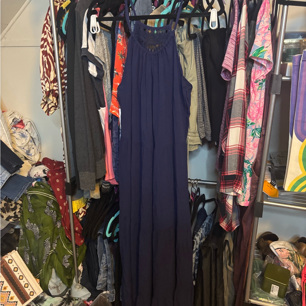 La Blanca Blue Maxi Dress With Crochet Back Detail